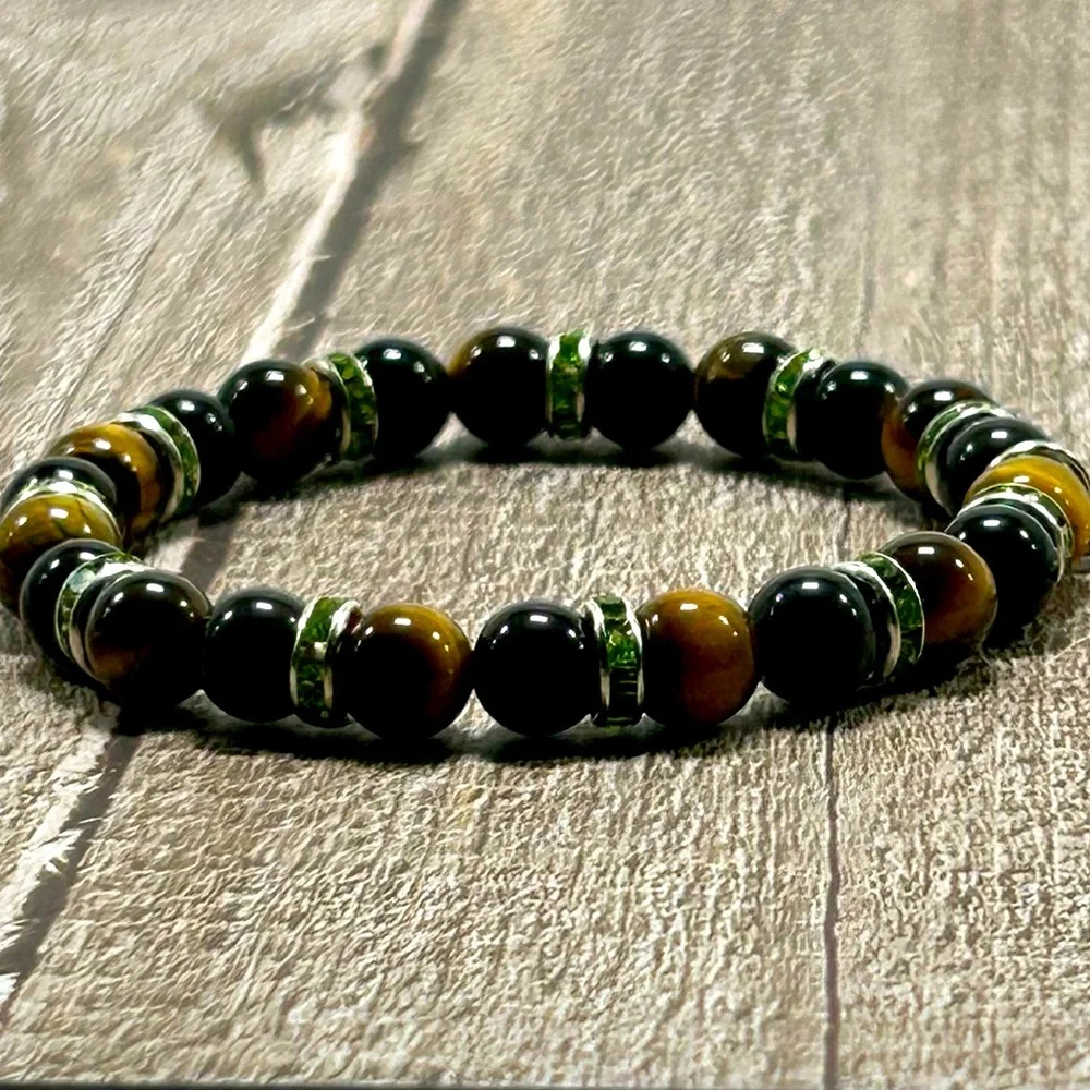 Handmade Feather Charm Bracelet with Natural Tiger Eye Stones! - Picture 4 of 8